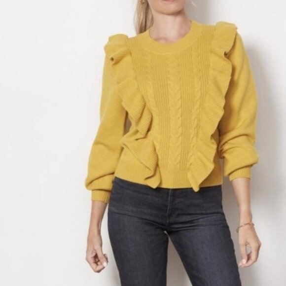 dRA Los Angeles Yellow Ruffle Knitted Sweater. Size M - Picture 7 of 8